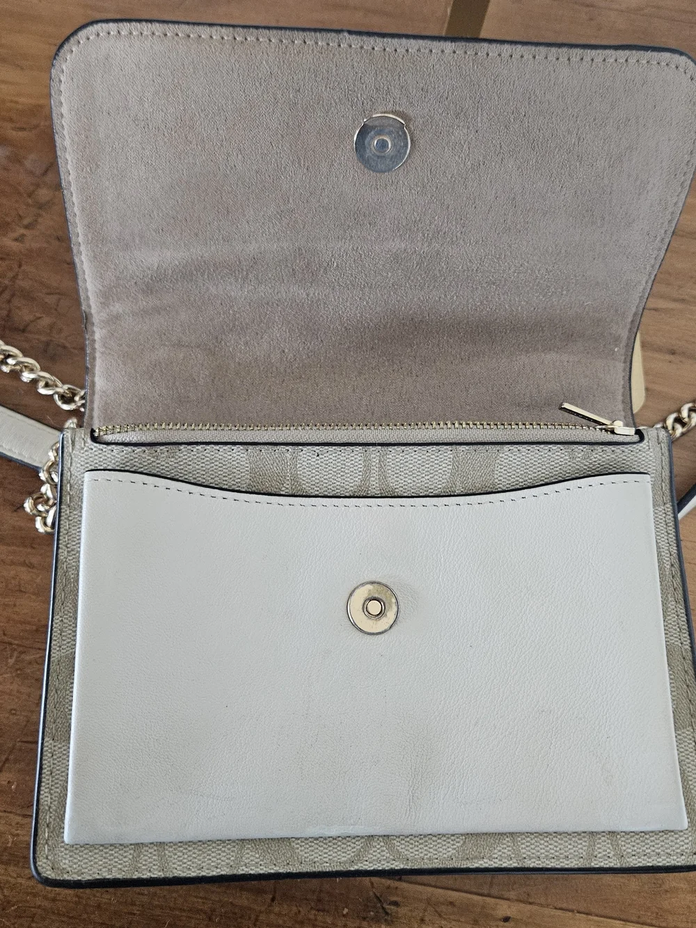 Coach Khaki and Chalk Signature Canvas Chain Crossbody